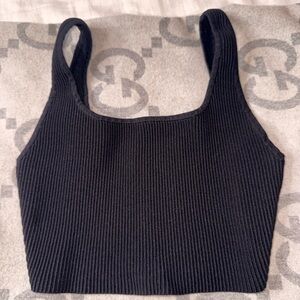 Babaton Black Ribbed Square-Neck Crop Top